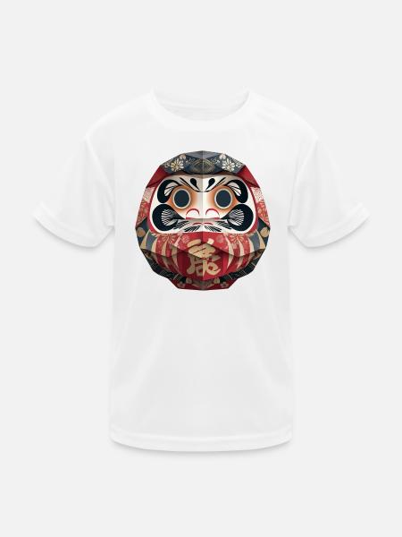 Geometrische Daruma Muster Origami Daruma  - Kinder Funktions-T-Shirt - Weiß - Vorne