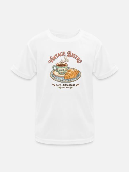 Vintage Bistro Kaffee Illustration - Kinder Funktions-T-Shirt - Weiß - Vorne
