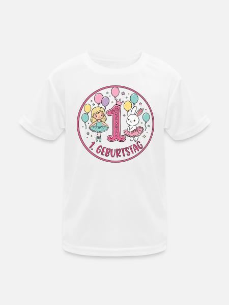 Erstes Geburtstag: Ballerina & Hase - Kinder Funktions-T-Shirt - Weiß - Vorne