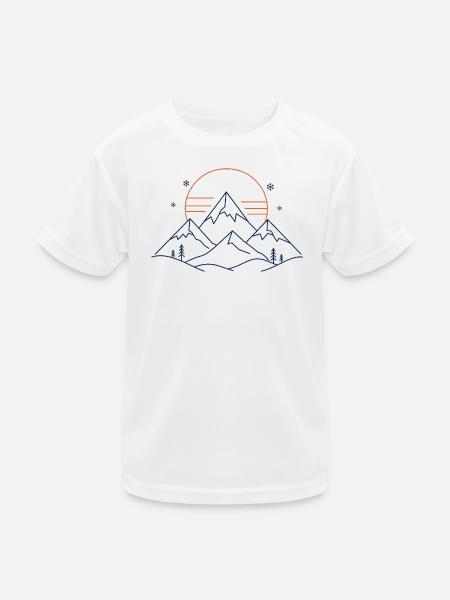 Mountain landscape with sun - Kids Functional T-Shirt - white - Front