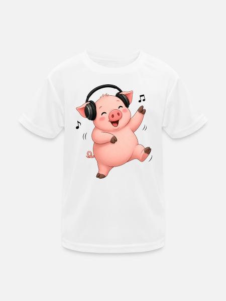 Schwein tanzt singt Bauer Bauernhof Musik - Kinder Funktions-T-Shirt - Weiß - Vorne