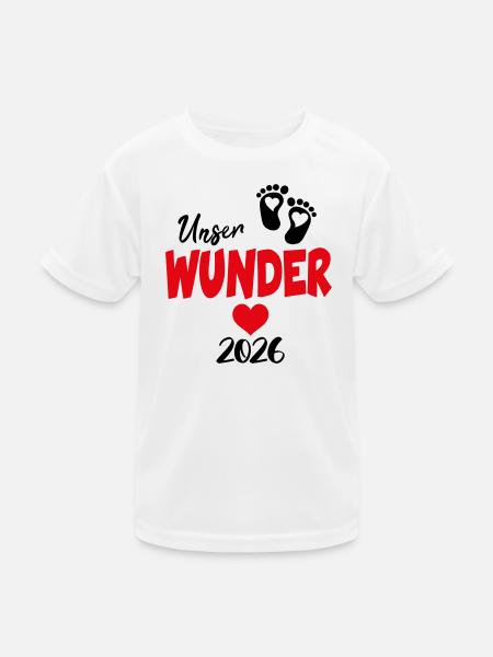 Unser Wunder 2026 Babysprüche Herz Klein - Kinder Funktions-T-Shirt - Weiß - Vorne