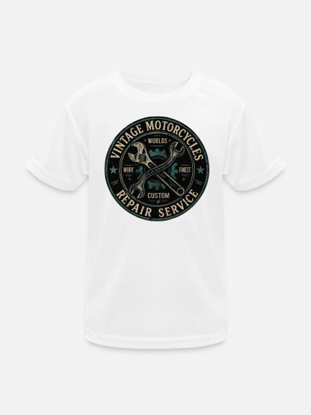 Vintage Motorradreparatur Schild - Kinder Funktions-T-Shirt - Weiß - Vorne