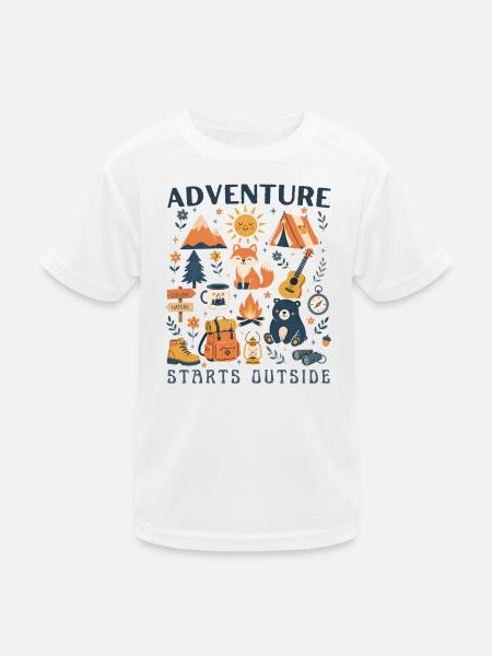 Adventure Starts Outside Borderless Camping Hiking - Kids Functional T-Shirt - white - Front