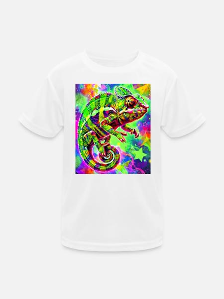 Chamäleon - Kinder Funktions-T-Shirt - Weiß - Vorne