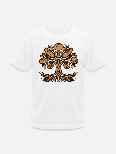 Tree of Life Pretzel Bread Logo - Kids Functional T-Shirt - white - Front