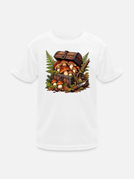 Waldpilzschatz-Truhe - Kinder Funktions-T-Shirt - Weiß - Vorne