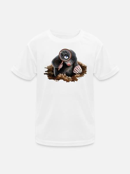 Curious Burrow Detective: Magnifying Mole - Kids Functional T-Shirt - white - Front