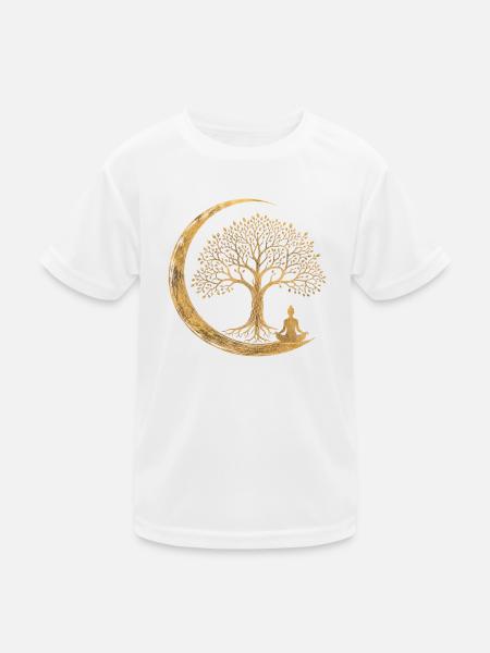 Golden Tree of Life Moon Meditation Spirituality - Kids Functional T-Shirt - white - Front