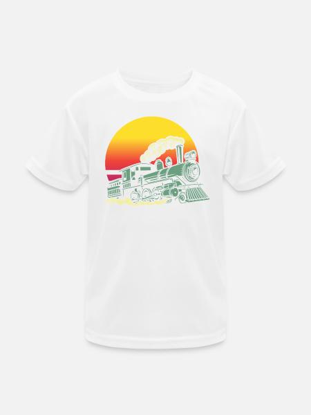 Retro Vintage Sunset Train Locomotive - Kids Functional T-Shirt - white - Front