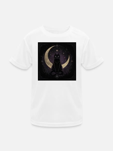 Gothic Black Cat – Crescent Moon - Kids Functional T-Shirt - white - Front