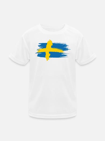 Sweden – Blue Yellow Map Brush Design - Kids Functional T-Shirt - white - Front