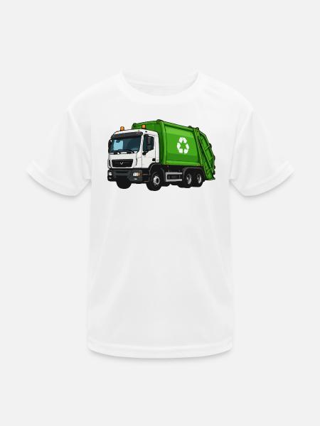 Grüner Müllwagen Recycling - Kinder Funktions-T-Shirt - Weiß - Vorne