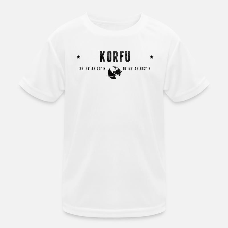 Corfu Stylized Geographical Coordinates Kids Functional T-Shirt