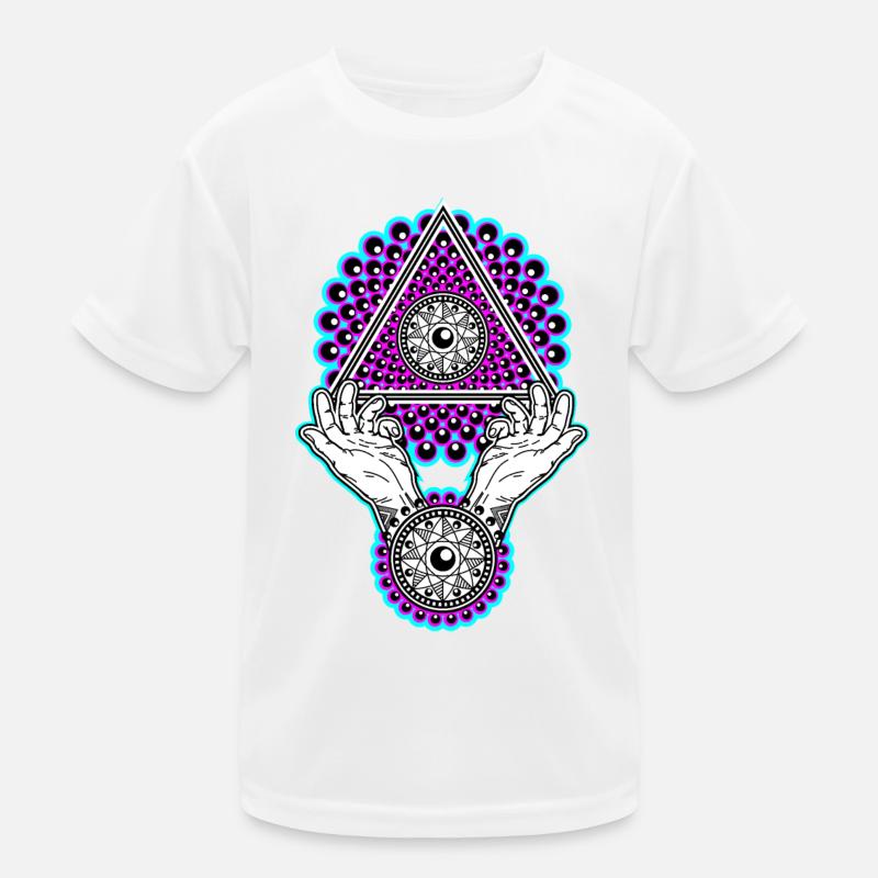 Neon Illuminati Pyramid with Hands - Black Light Kids Functional T-Shirt
