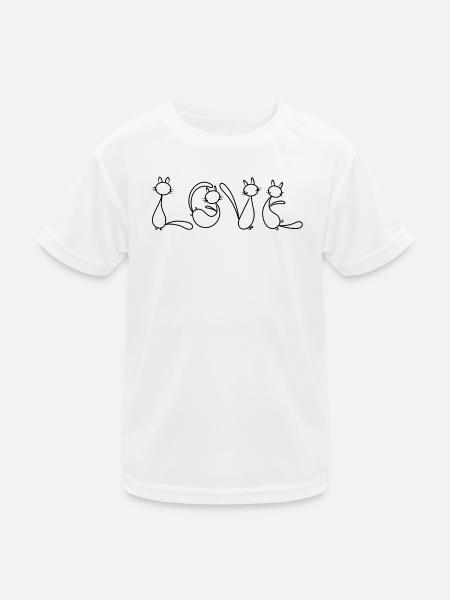 Cat Love - Kinder Funktions-T-Shirt - Weiß