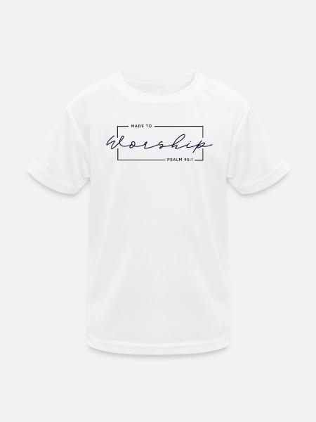 🙏Zum Gottesdienst gemacht – Psalm 95,1 Christliches T-Shirt - Kinder Funktions-T-Shirt - Weiß - Vorne