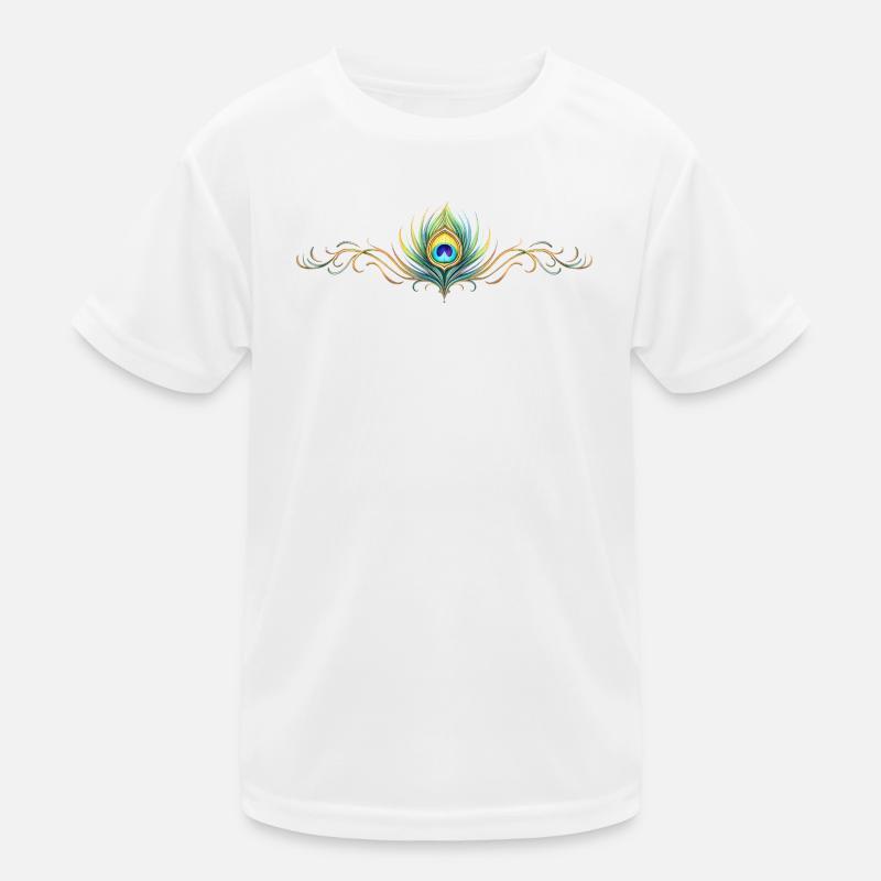 Peacock Feather Ornament Boho Symmetrical Kids Functional T-Shirt