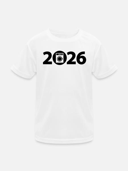 Waschmaschine 2026, Wäscherei 2026 - Kinder Funktions-T-Shirt - Weiß - Vorne