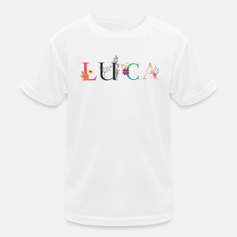 LUCA Namenskunst mit gestickten Blumen Kinder Funktions-T-Shirt