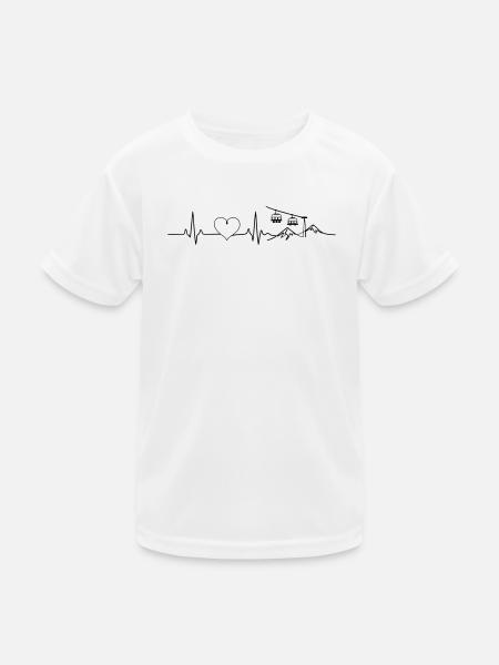 Skilift Piste Ski Herz Puls - Kinder Funktions-T-Shirt - Weiß - Vorne