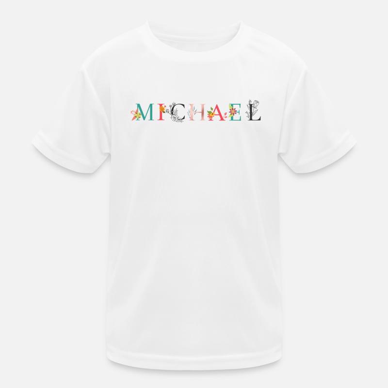 MICHAEL Namenskunst mit Blumen bestickt Kinder Funktions-T-Shirt