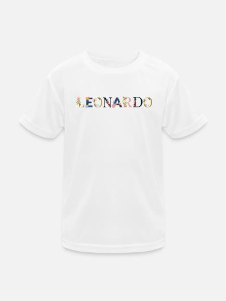 LEONARDO Name mit Blumen geschmückt - Kinder Funktions-T-Shirt - Weiß - Vorne