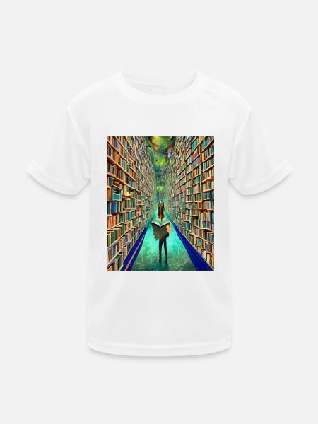 "Die Bücherei der Zeit" - Kinder Funktions-T-Shirt - Weiß - Vorne