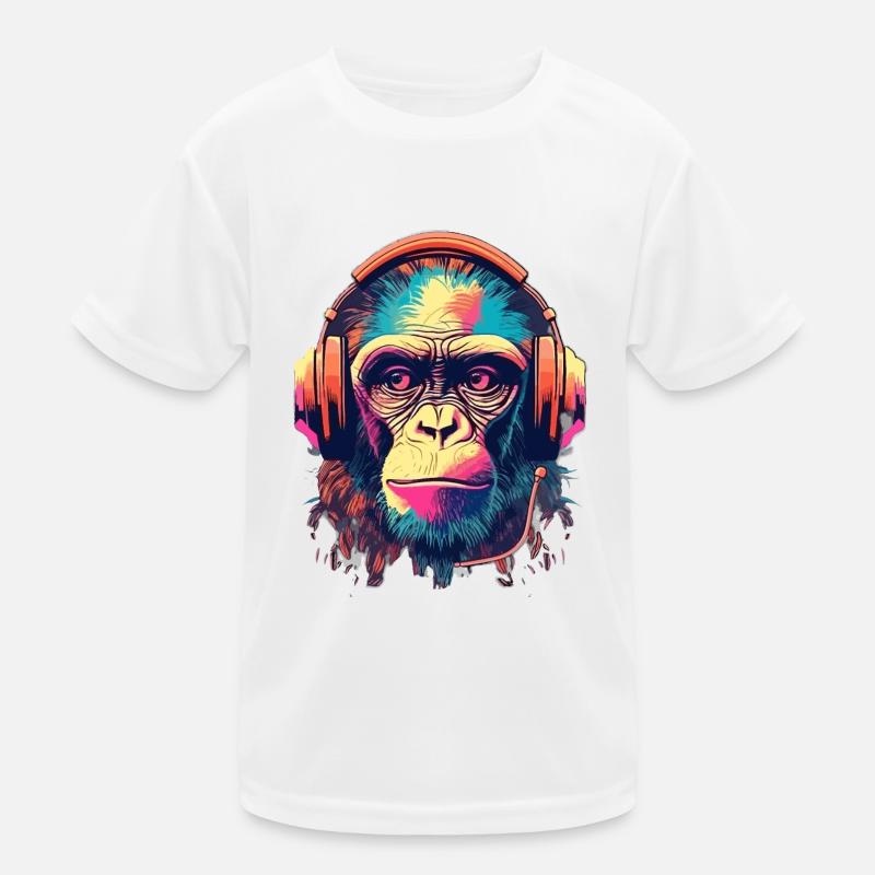 Monkey Beats - Kinder Funktions-T-Shirt - Weiß