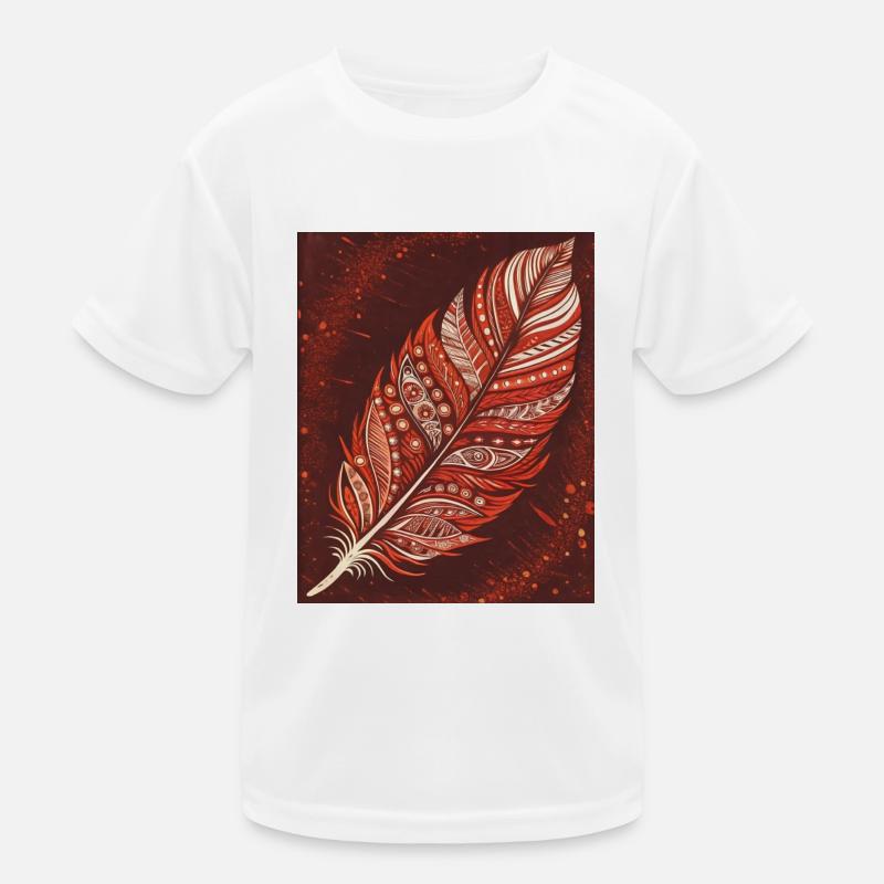 Red-White Feather - Elegance on Red Kids Functional T-Shirt
