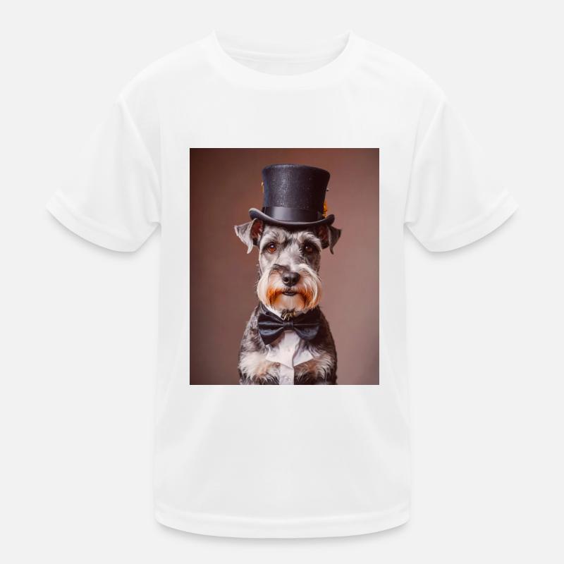 Schnauzer dog wearing top hat and a bow tie Kids Functional T-Shirt