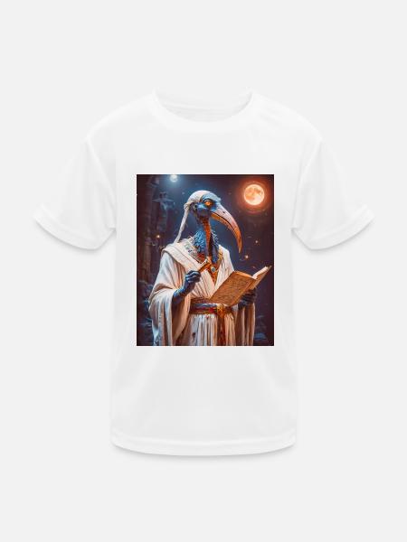 Thoth, ibis-headed god, holding a scroll - Kids Functional T-Shirt - white - Front