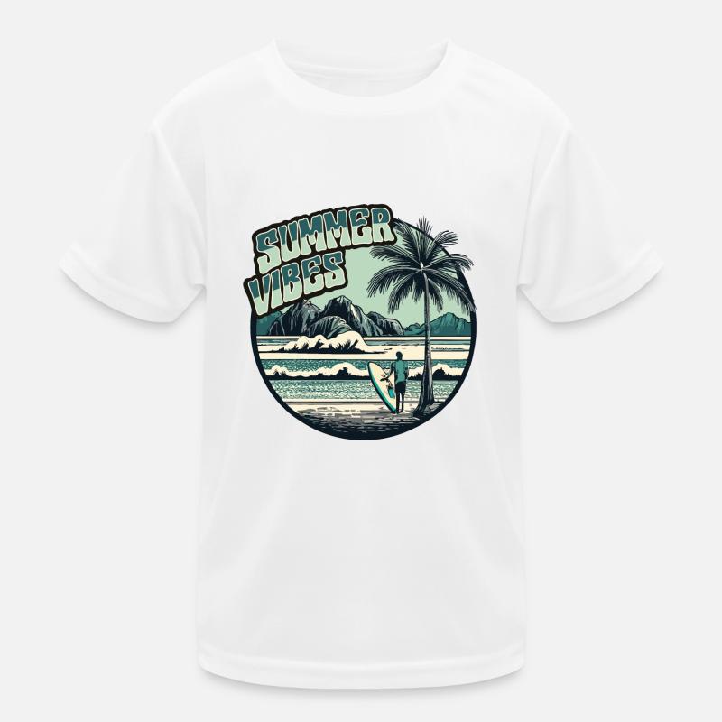 Retro Surfer Summer Palm Trees Beach Sun Vacation Kids Functional T-Shirt