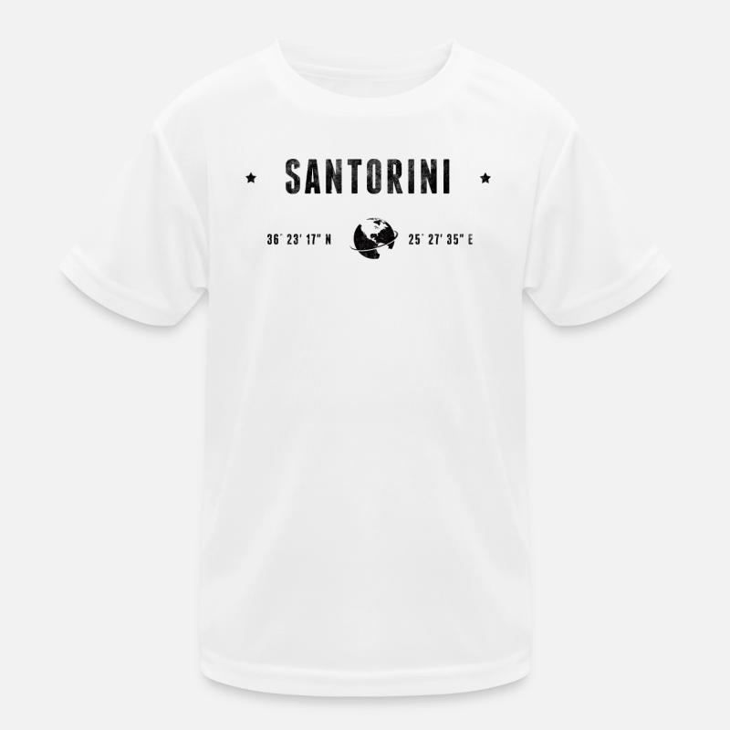 Santorini Stylized Geographical Coordinates Kids Functional T-Shirt