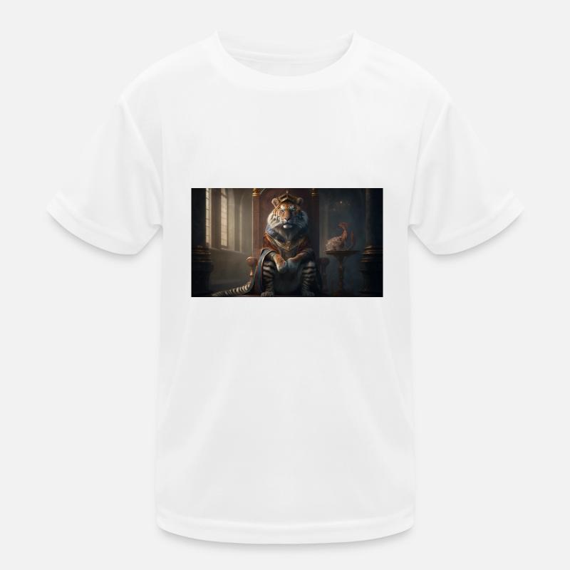 Tiger sitzt auf einem Thron, generative KI Kinder Funktions-T-Shirt