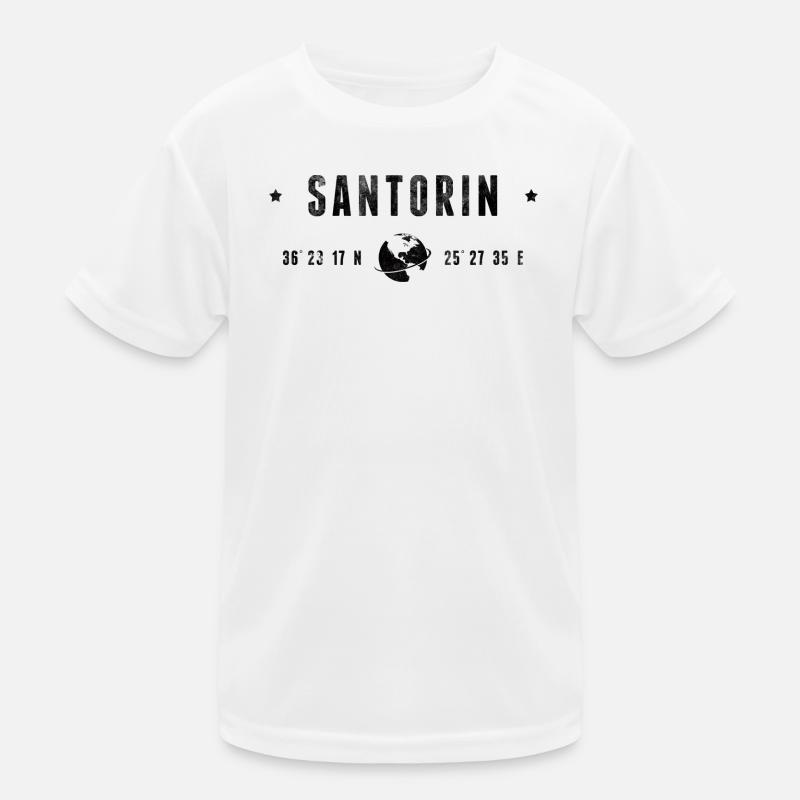 Santorini Stylized Geographical Coordinates Kids Functional T-Shirt