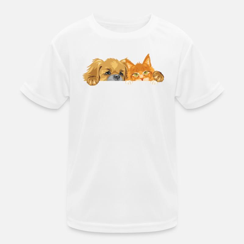 Pekingeserhund und Ginger Maine Coon-Katze Kinder Funktions-T-Shirt