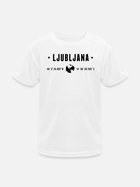 Ljubljana GPS-Koordinaten Globe Moderne Typografie - Kinder Funktions-T-Shirt - Weiß - Vorne
