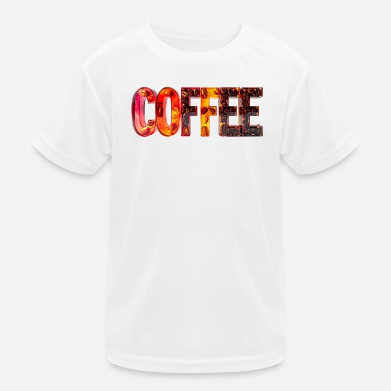 COFFEE – Glasbuchstaben mit Kaffeebohnen Kinder Funktions-T-Shirt