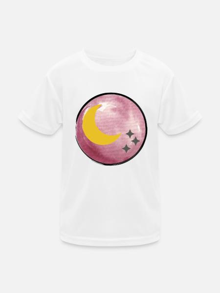 Moon and stars illustration on watercolors - Kids Functional T-Shirt - white