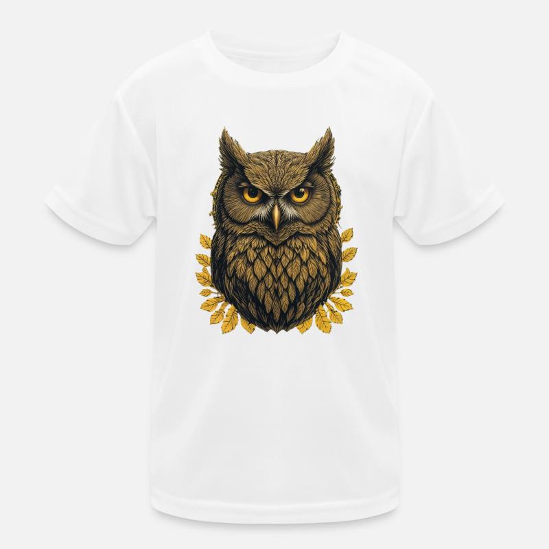 Goldene Eule im Herbstlaub Kinder Funktions-T-Shirt