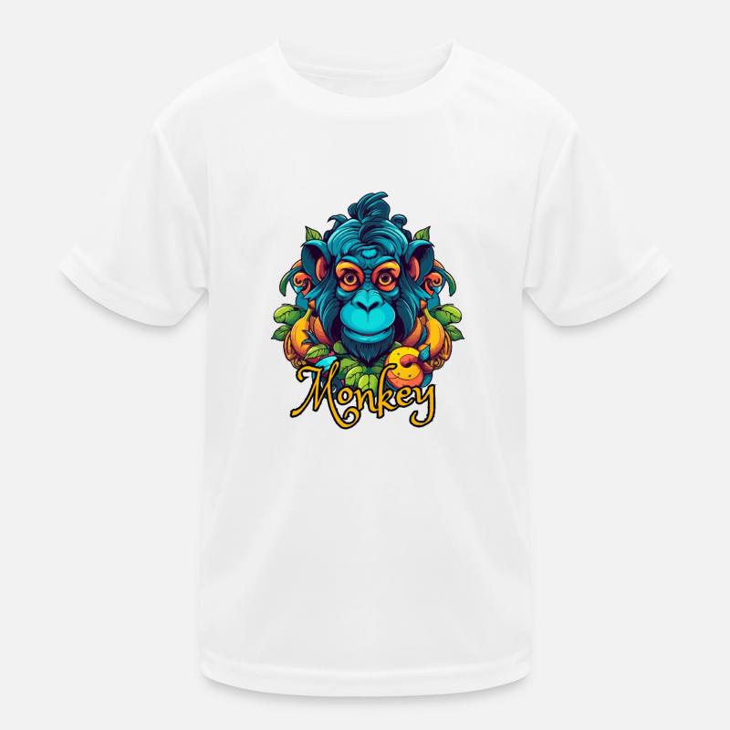 Neon-Tropenaffe Kopf - Kinder Funktions-T-Shirt - Weiß