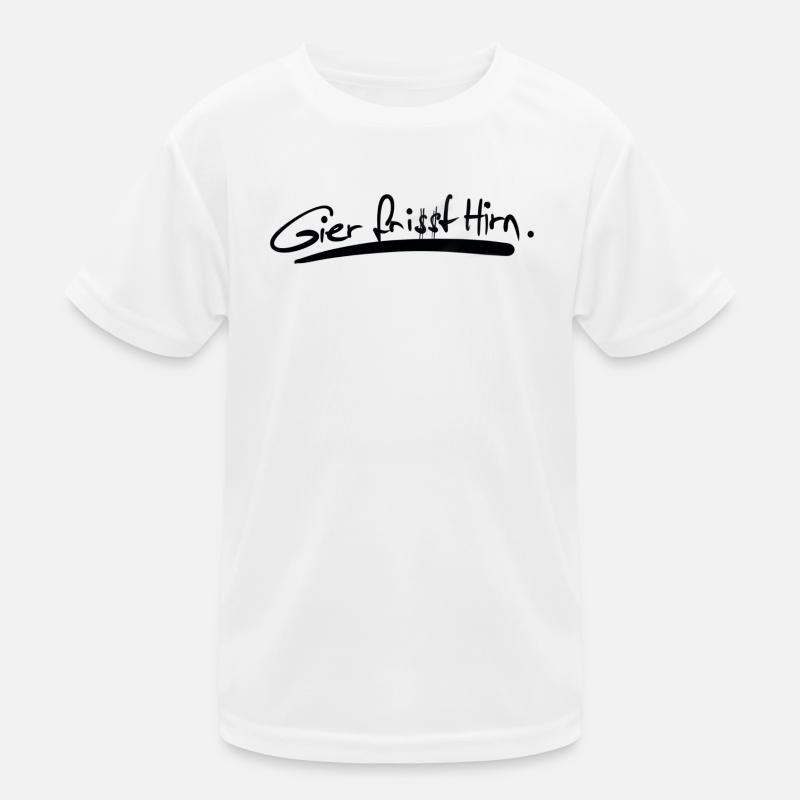 Greed eats brains. Kids Functional T-Shirt