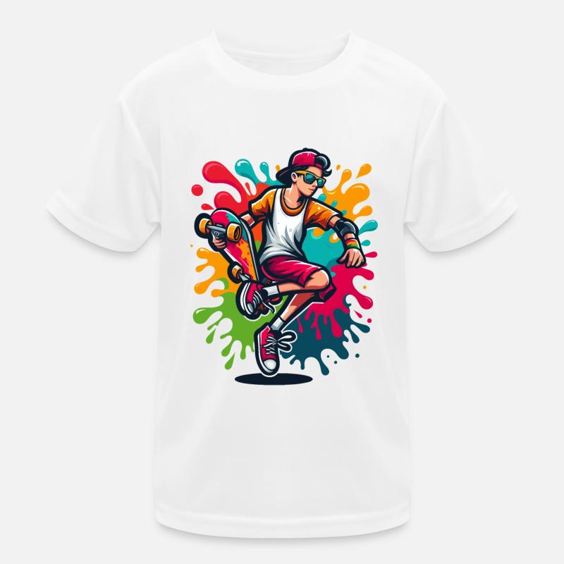 Skateboard mit Farbklecksen Kinder Funktions-T-Shirt