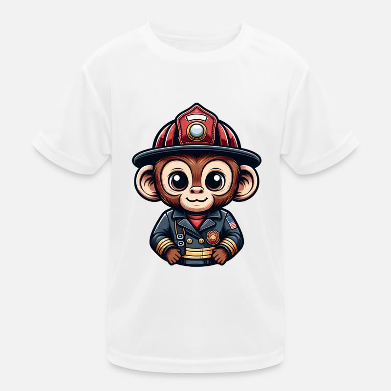 Cute Monkey Firefighter Kinder Funktions-T-Shirt