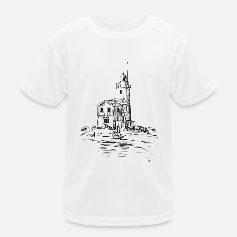 Sketch lighthouse on the beach coast Kids Functional T-Shirt
