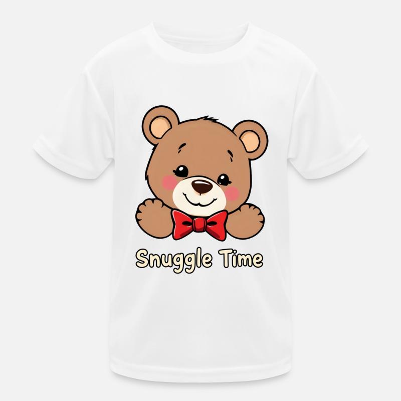 Charming Teddy Bear with Red Bowtie - Snuggle Time Kids Functional T-Shirt