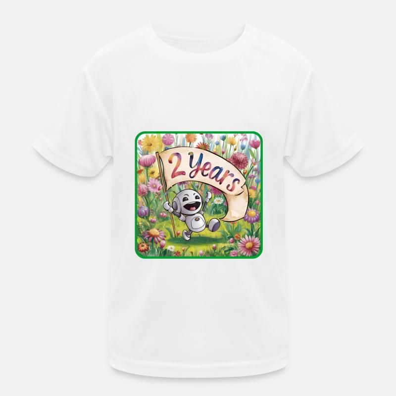 2 ans 2ème anniversaire Robot sur Flower Meadow T-shirt sport Enfant