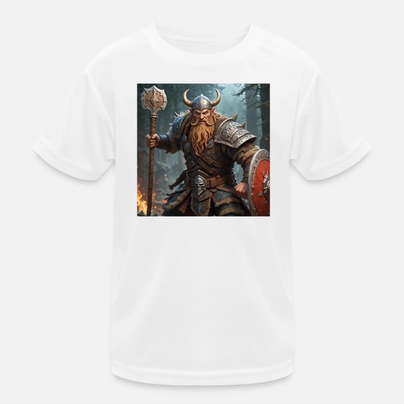 Nordischer Krieger mit Axt und Schild Kinder Funktions-T-Shirt