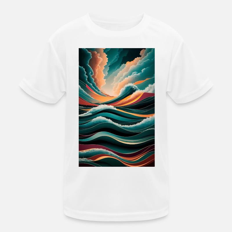 Surreal Waves & Clouds Vibrant Abstract Landscape Kids Functional T-Shirt